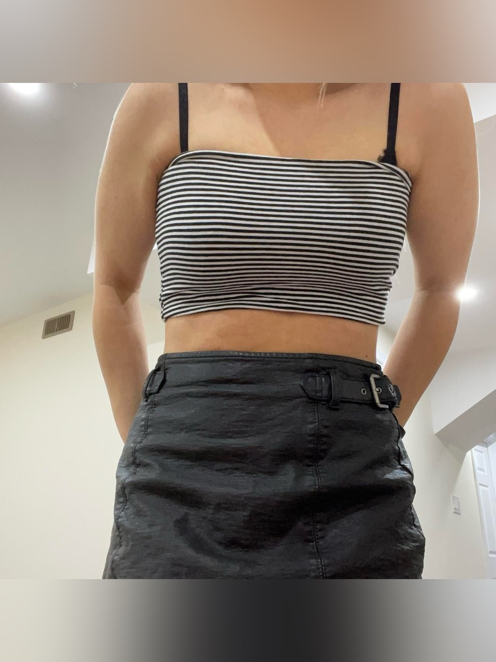 Topshop Black & White Striped Tube Crop Top